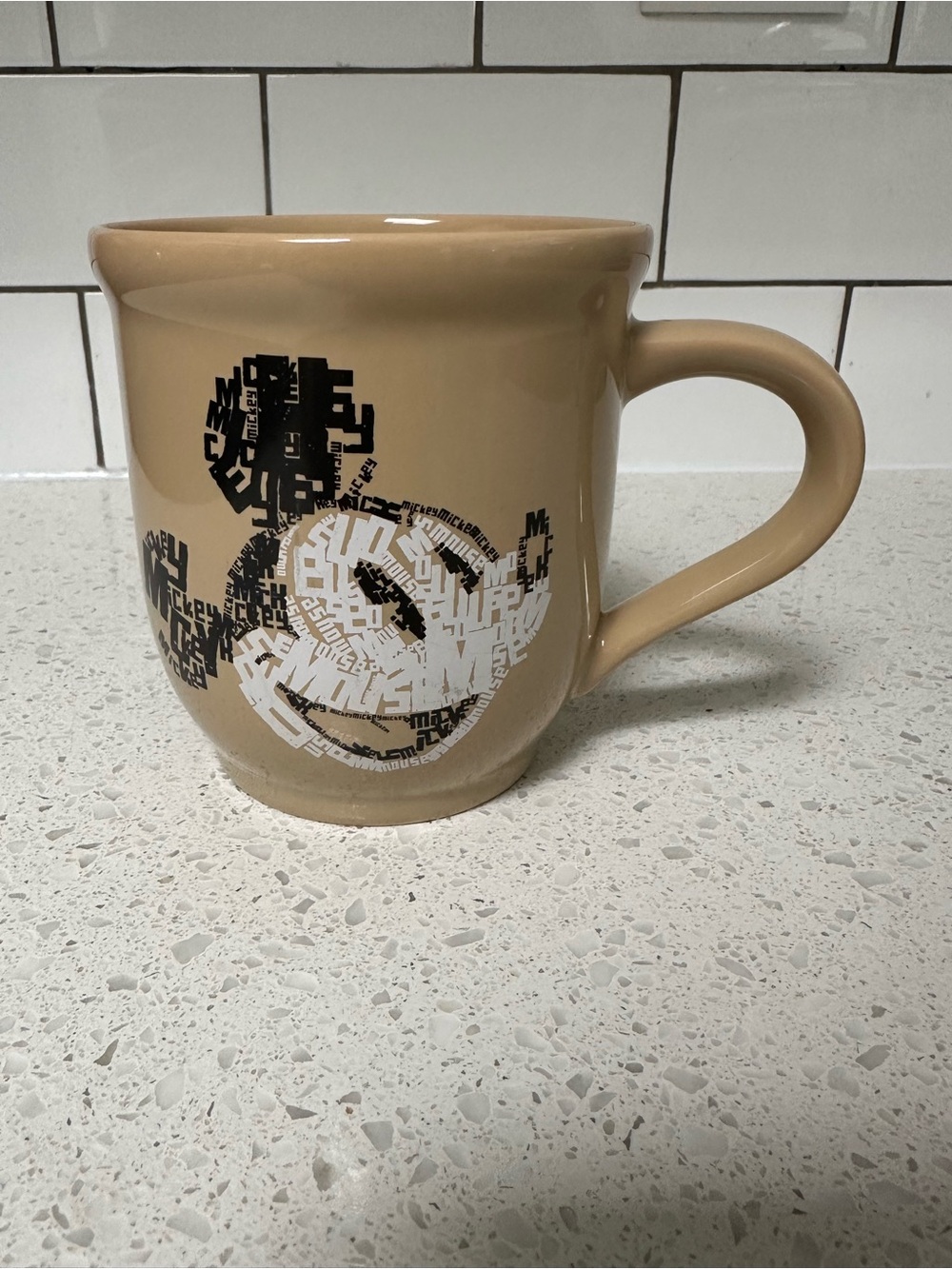 Disney Store Exclusive Mickey Mouse Text Art Mug - Oversized Tan/Beige